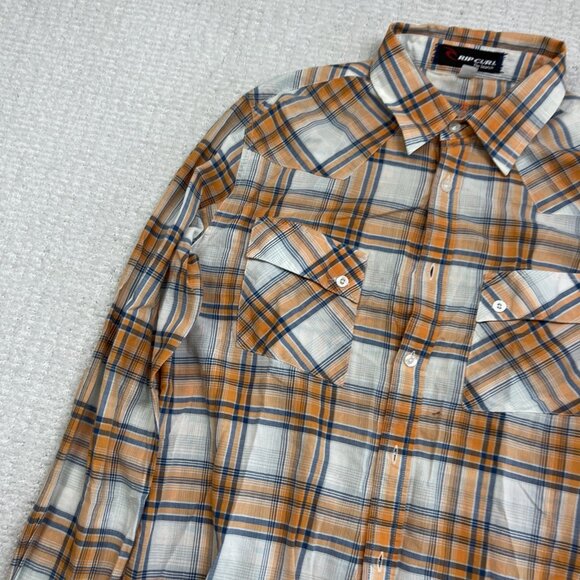 Rip Curl The Search Plaid Orange/Blue Button Up Mens Large Surf Beach Skate READ - Picture 5 of 16